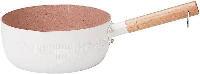 Japanese Style Snow-pattern 2.0l Milk Pot Soup Saucepan 18cm Non-stick Stew Pot for Stove Top Cooking without Lid, Suitable for 2-3 People, White - Image 1