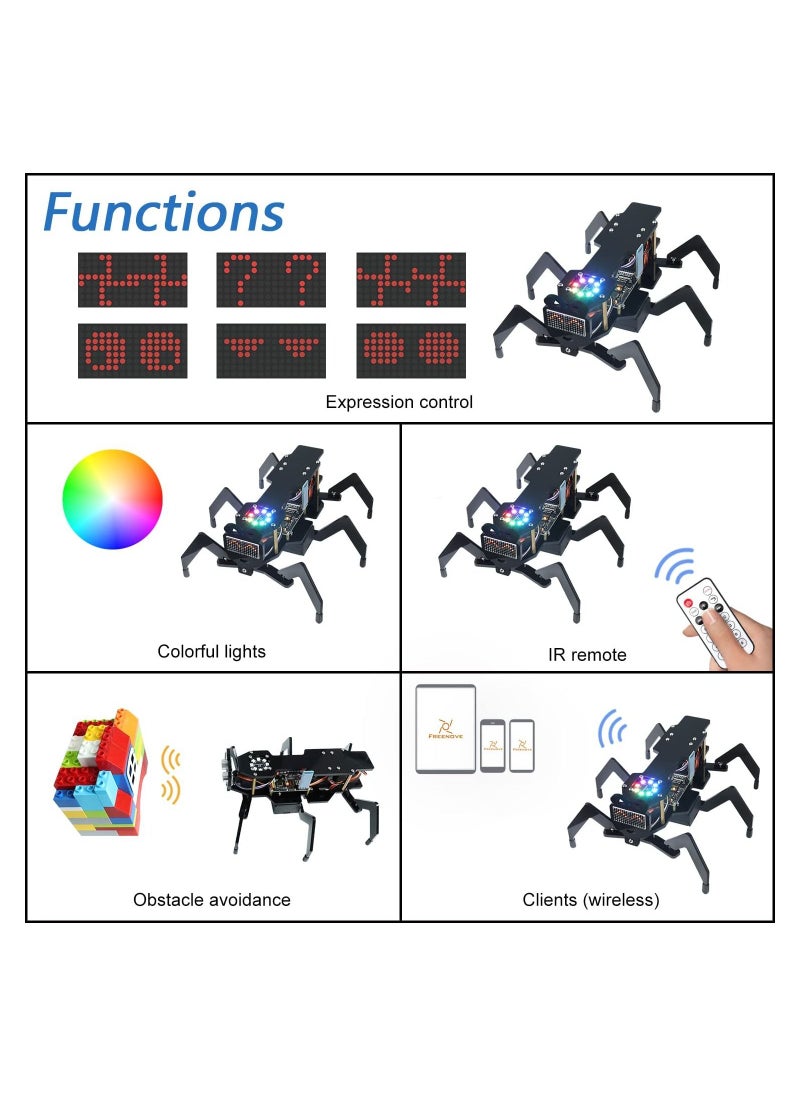 FREENOVE FREENOVE Robot Ant Kit (Compatible with Arduino IDE), Dot Matrix Expressions, Ultrasonic Obstacle Avoidance, Colorful Lights, IR Remote, App, STEM Project  - Image 4