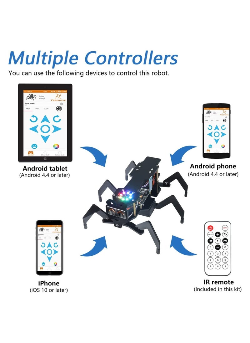 FREENOVE FREENOVE Robot Ant Kit (Compatible with Arduino IDE), Dot Matrix Expressions, Ultrasonic Obstacle Avoidance, Colorful Lights, IR Remote, App, STEM Project  - Image 5