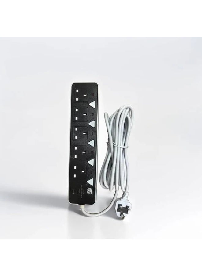 Ama 2500W Power Strip with 5 Outlets, 2 USB Ports, and a Type-C Port for Fast Charging, 5-Meter Heavy Duty Cord, Child Safety, and On/Off Switch - Multi-Outlet for Home and Office Use - Image 4