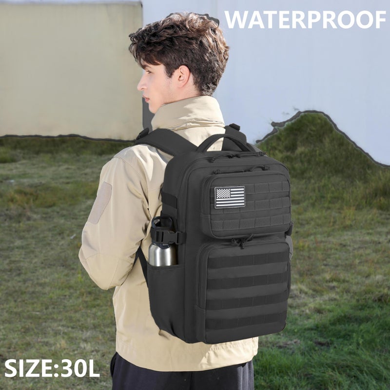 Wotony Military Tactical Backpack for Men Waterproof Daypack 3 Day Assault Pack Molle Bag with Water Bottle Holder (Black, 30L) - Image 3