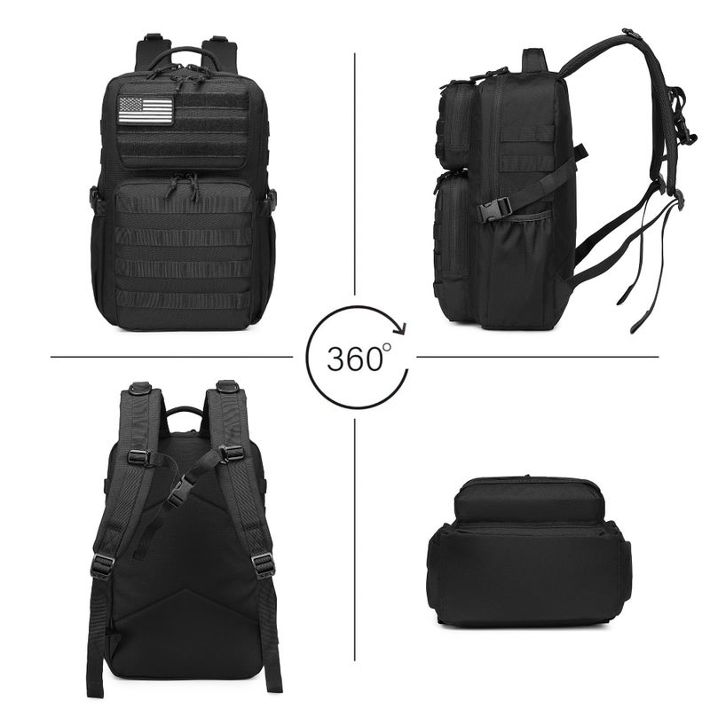 Wotony Military Tactical Backpack for Men Waterproof Daypack 3 Day Assault Pack Molle Bag with Water Bottle Holder (Black, 30L) - Image 2