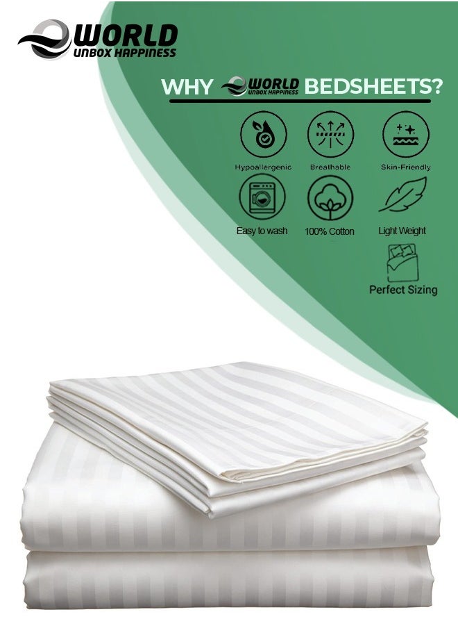 Eworld 3 Piece Luxury White Striped Bed Sheet Set with 1 Deep Pocket Fitted Sheet and 2 Pillowcases for Hotel and Home Crafted from Ultra Soft and Breathable Cotton for Year-Round Comfort, (Single/Double)  - Image 3