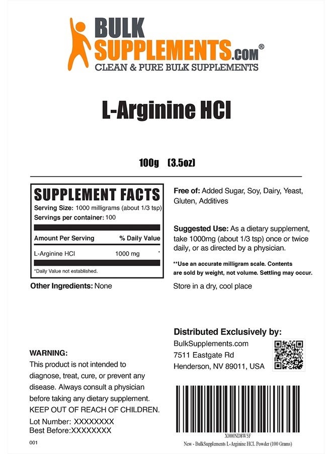 BULKSUPPLEMENTS.COM L-Arginine HCl Powder - Arginine 1000mg - Arginine Suplement - Nitric Oxide Powder - L-Arginine Powder - Nitric Oxide Supplement - 1000mg per Serving (100 Grams - 3.5 oz) - Image 2