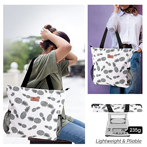 Buringer Large Waterproof Beach Bag for Women Sandproof Tote Bag with Zipper and Pockets Pool Bag for Travel Gym Vacation (Pineapple) - Image 2
