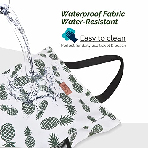 Buringer Large Waterproof Beach Bag for Women Sandproof Tote Bag with Zipper and Pockets Pool Bag for Travel Gym Vacation (Pineapple) - Image 3