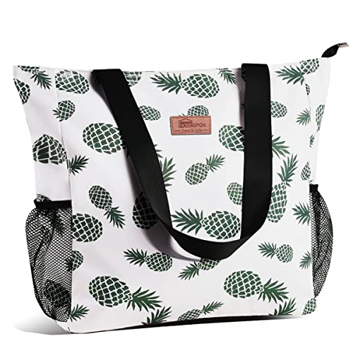 Buringer Large Waterproof Beach Bag for Women Sandproof Tote Bag with Zipper and Pockets Pool Bag for Travel Gym Vacation (Pineapple) - Image 1