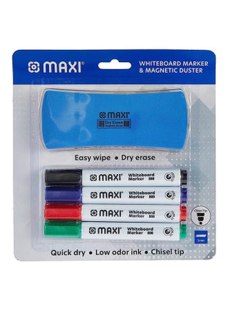 Whiteboard Markers (4 Colours) & Duster Set