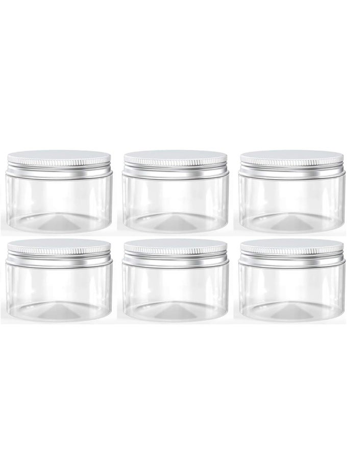 6 PCS 100ML CLEAR PLASTIC JARS CONTAINERS WITH ALUMINUM LIDS AIRTIGHT LEAK PROOF FOOD STORAGE SPICE JARS COSMETIC JARS CREAM CONTAINERS MINI TRAVEL JARS DIY STORAGE CONTAINERS SET
