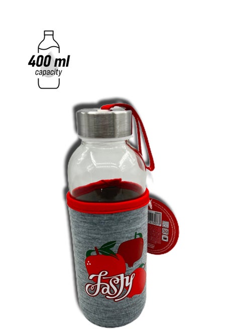 Drinking Glass Bottle With A Printed Nylon Sleeve 400ml
