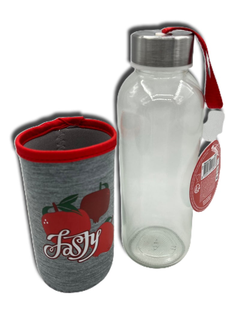 Drinking Glass Bottle With A Printed Nylon Sleeve 400ml