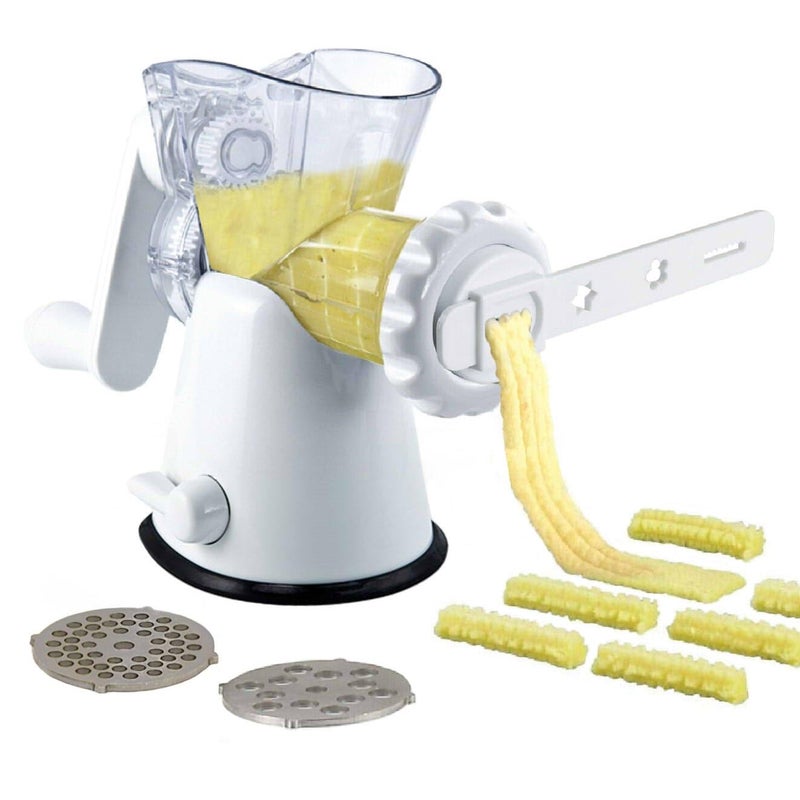 Tredoni Manual Meat Mincer Grinder & Vegetable Shredder, Biscuit Machine Cookie Maker + Churros/Biscuits Patterns Attachment, White - Image 1