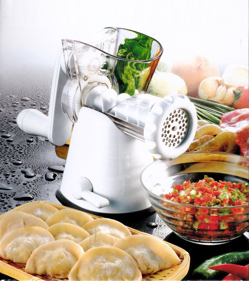 Tredoni Manual Meat Mincer Grinder & Vegetable Shredder, Biscuit Machine Cookie Maker + Churros/Biscuits Patterns Attachment, White - Image 2