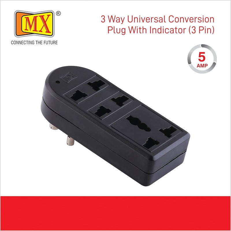 MX 3 Way Multiplug Adaptor 3 pin Universal Multi Plug Wall Point Socket Cordless Extension Board Travel Adapter Led Indicator Surge Protection (3 PIN -1 Socket + 2 PIN -2 Socket) - Image 5