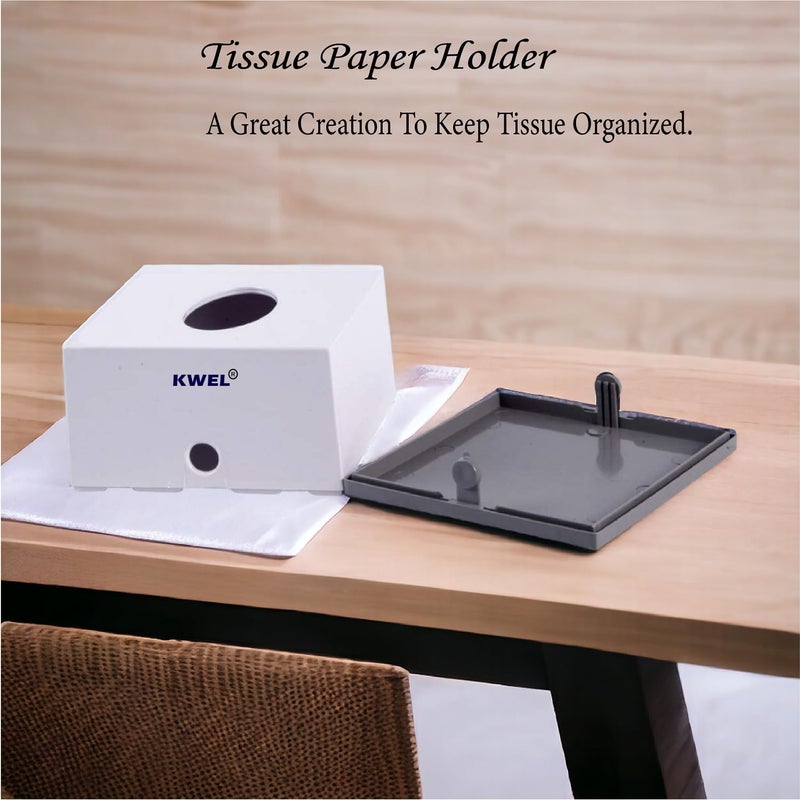 KWEL Square Top Facial Tissue Dispenser and Holder for Bathroom Vanity Countertops Bedroom ers Night Stands Desks Tables with Free 2 Tissue Refill 2 Ply Tissue Paper Napkin. White - Image 2