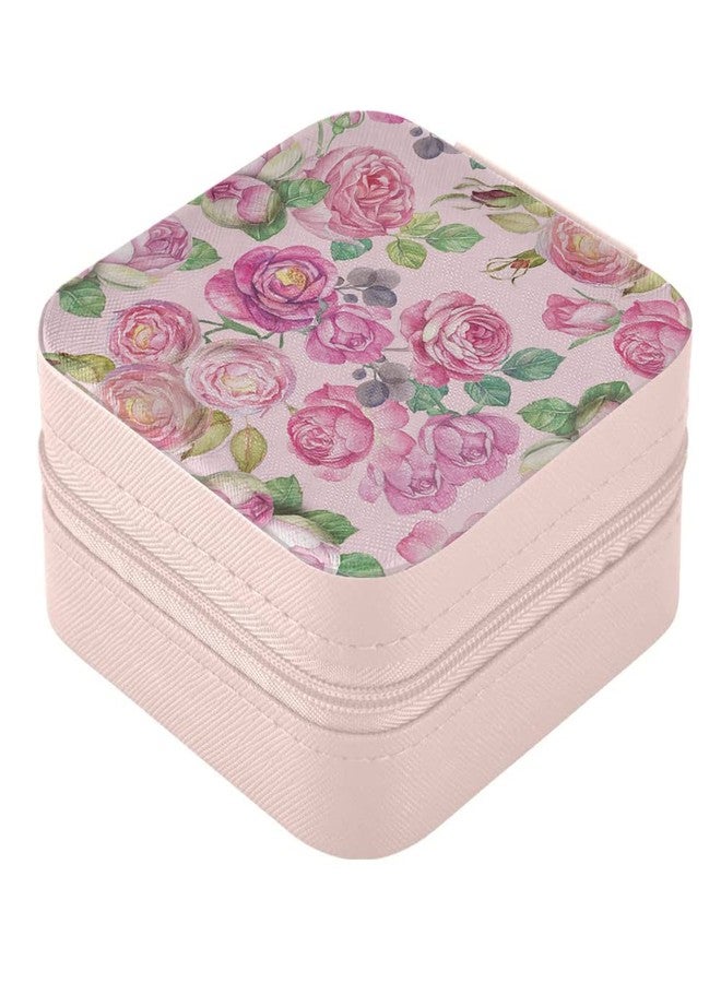WIRESTER Fashion Leather Travel Jewelry Case Box, Small Portable Jewelry Organizer Storage for Ring Earrings Necklace Women Girls - Vintage Roses Flowers - Image 4