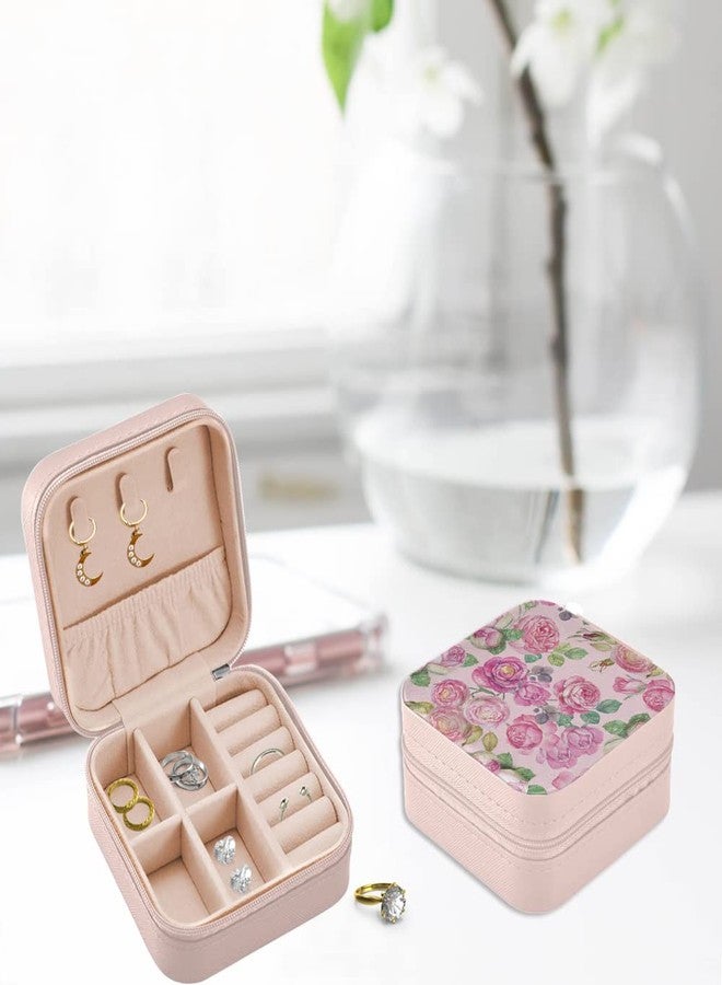 WIRESTER Fashion Leather Travel Jewelry Case Box, Small Portable Jewelry Organizer Storage for Ring Earrings Necklace Women Girls - Vintage Roses Flowers - Image 5