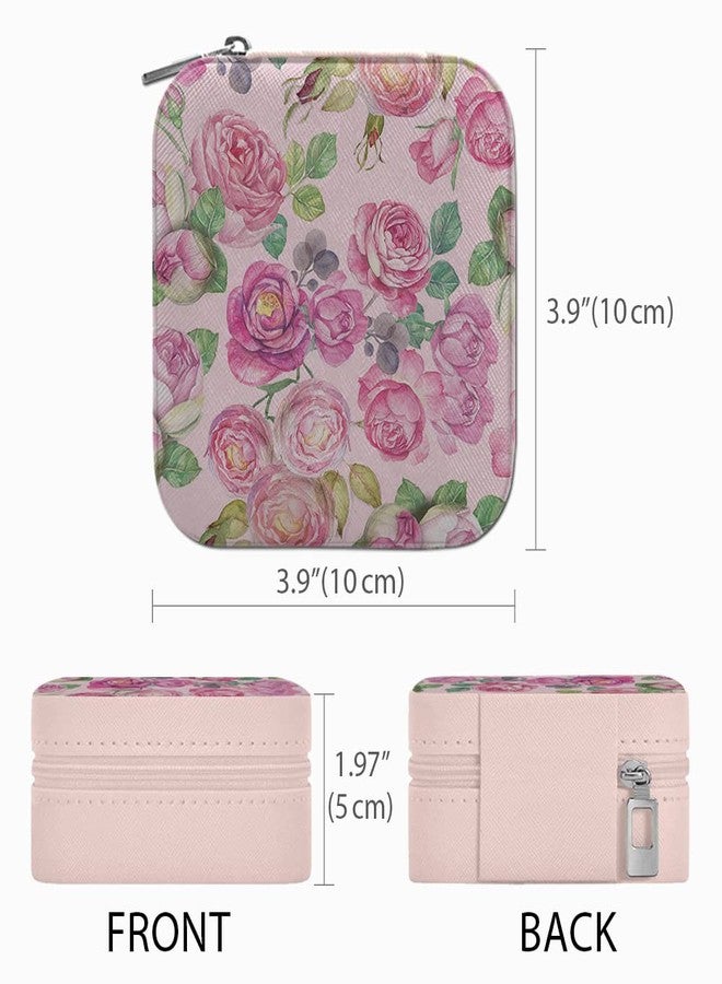 WIRESTER Fashion Leather Travel Jewelry Case Box, Small Portable Jewelry Organizer Storage for Ring Earrings Necklace Women Girls - Vintage Roses Flowers - Image 2