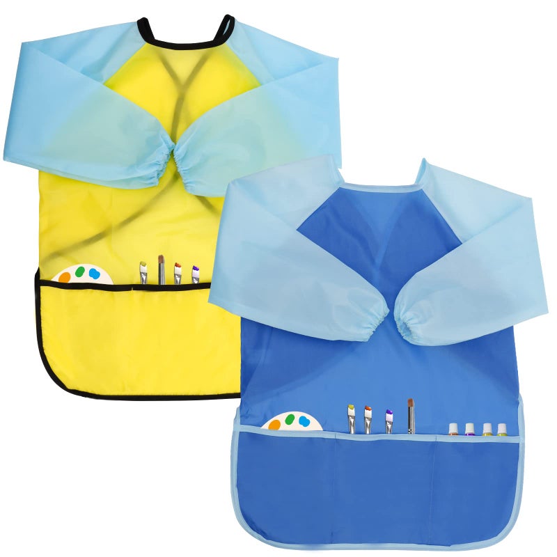BAHABY 2 Pack Kids Art Smocks Children's Artist Apron Painting Smock with Long Sleeve and 3 Pockets for Age 3-8 - Image 1