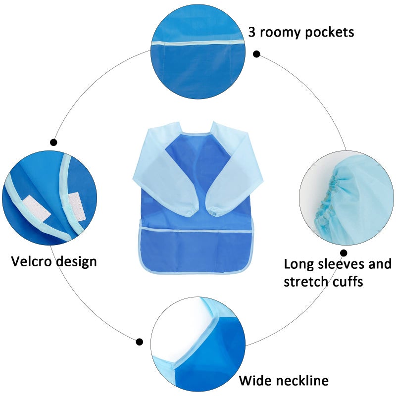 BAHABY 2 Pack Kids Art Smocks Children's Artist Apron Painting Smock with Long Sleeve and 3 Pockets for Age 3-8 - Image 3