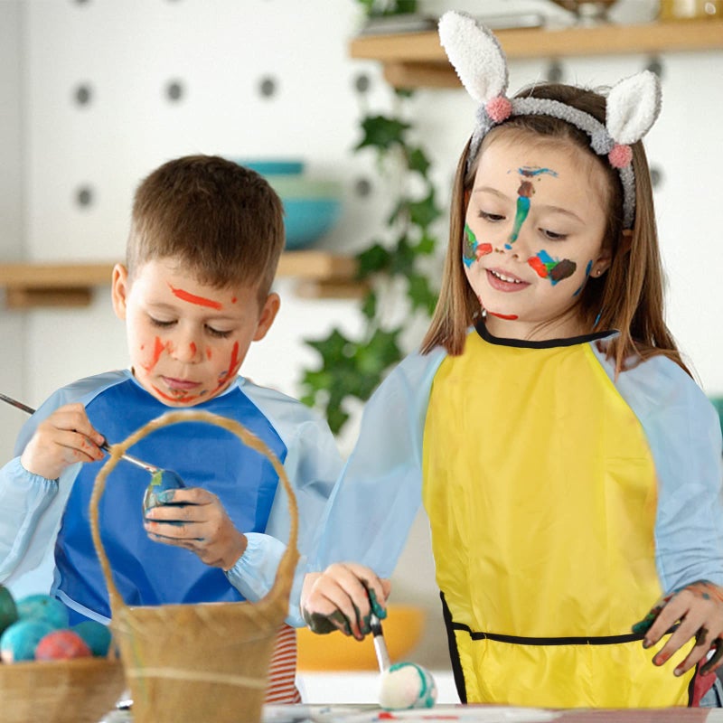 BAHABY 2 Pack Kids Art Smocks Children's Artist Apron Painting Smock with Long Sleeve and 3 Pockets for Age 3-8 - Image 5