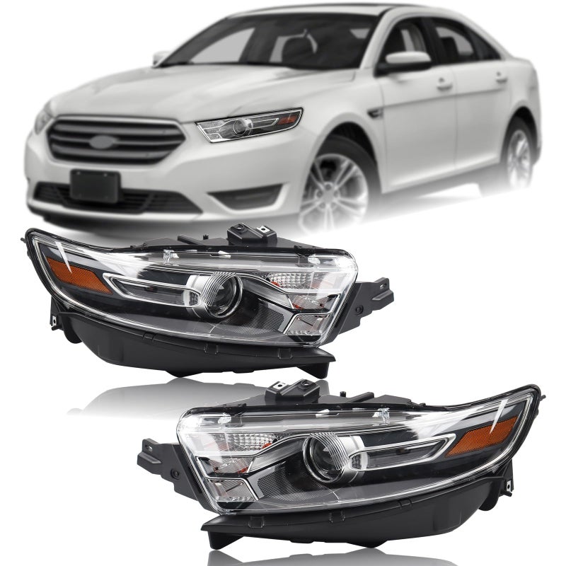 Duolctarms Halogen Type Chrome Pair Projector Headlights Headlamps Assembly Compatible for 20132019 Ford Taurus DG1Z13008U DG1Z13008Y