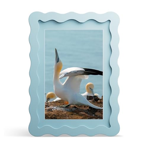 THKRLOF 5x7 Picture Frame with Mat for 4x6, Wavy Edge Wooden Real Glass Photo Frame for Tabletop and Wall Hanging, Blue, 1 Pack - Image 1