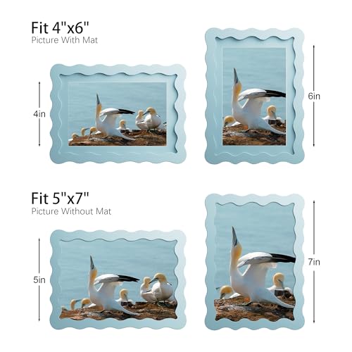 THKRLOF 5x7 Picture Frame with Mat for 4x6, Wavy Edge Wooden Real Glass Photo Frame for Tabletop and Wall Hanging, Blue, 1 Pack - Image 4