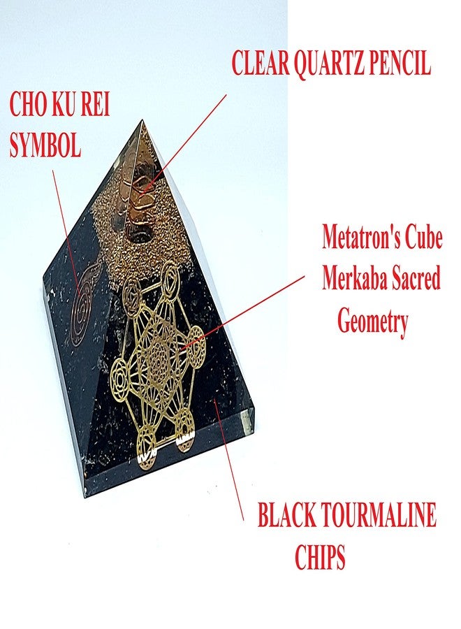 ASTROGHAR Black Tourmaline Chips 70 mm Metatron's Cube Merkaba Sacred Geometry Orgonite Pyramid for Reiki Healing Chakra Healing - Image 2