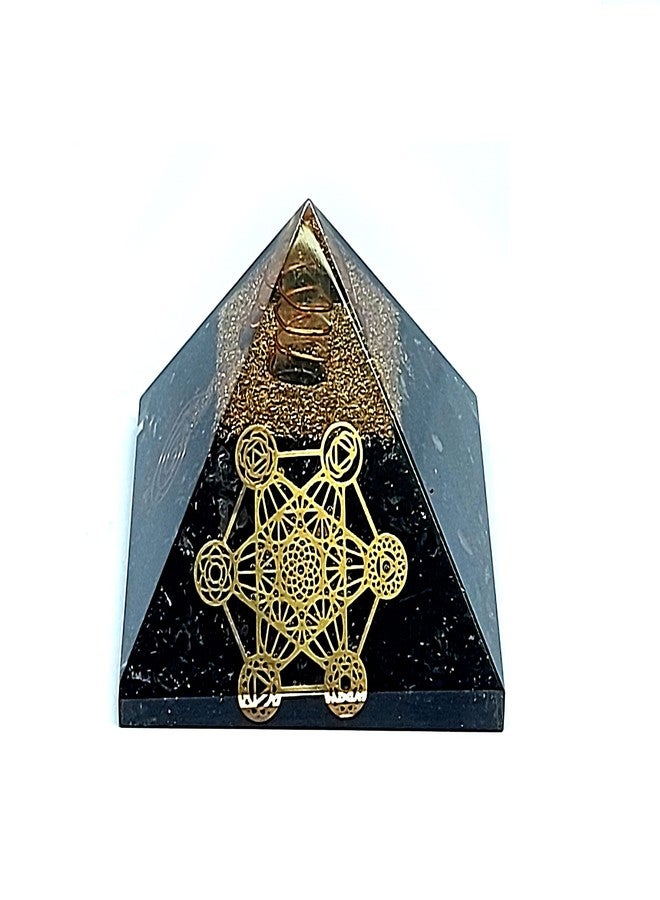 ASTROGHAR Black Tourmaline Chips 70 mm Metatron's Cube Merkaba Sacred Geometry Orgonite Pyramid for Reiki Healing Chakra Healing - Image 1