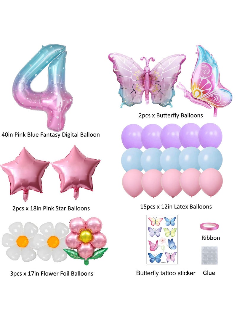 فراشة بالون فتاة عيد ميلاد الديكور ، لون الوردي احباط البالونات ، البالونات العملاقة 4 احباط البوليستر ، 4 سنوات فراشة عيد ميلاد الحزب موضوع زينة 17 - Image 2