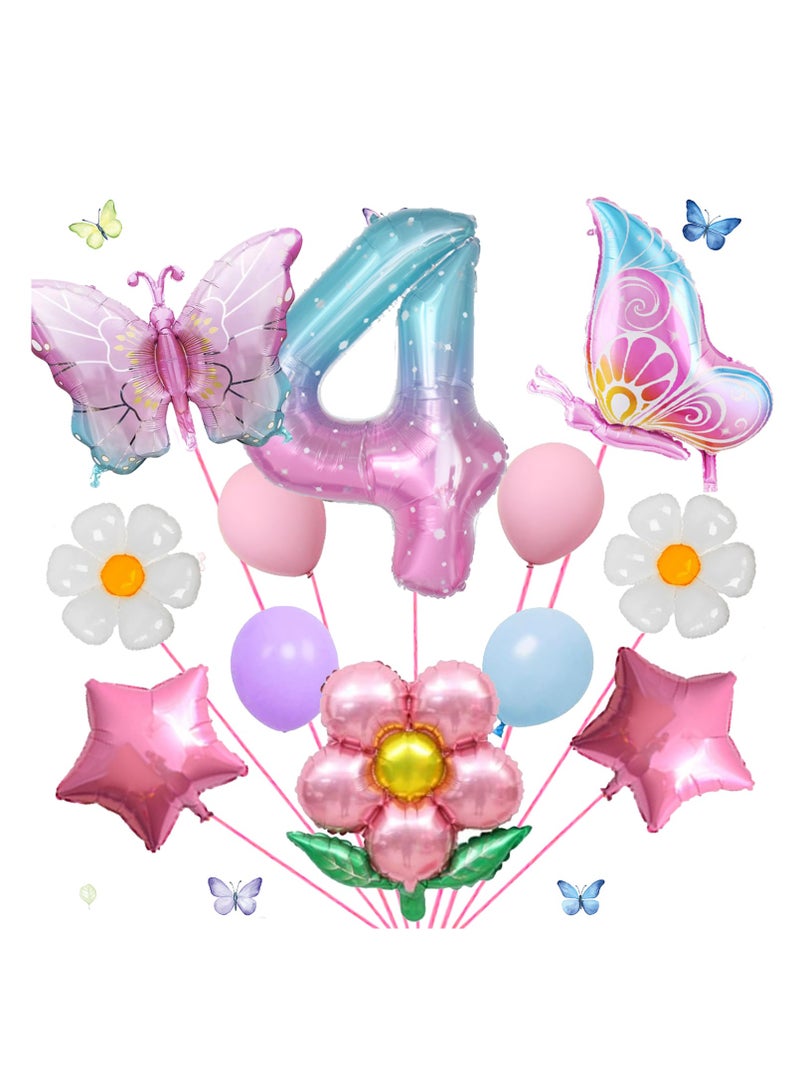 فراشة بالون فتاة عيد ميلاد الديكور ، لون الوردي احباط البالونات ، البالونات العملاقة 4 احباط البوليستر ، 4 سنوات فراشة عيد ميلاد الحزب موضوع زينة 17 - Image 1