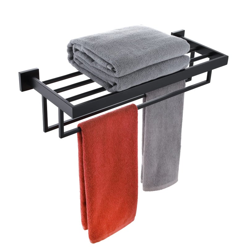 KOKOSIRI Matte Black Towel Rack 24 Bathroom Towel Shelf with Double Towel Bars SUS304 Stainless Steel Wall Mounted B6003BK - Image 1