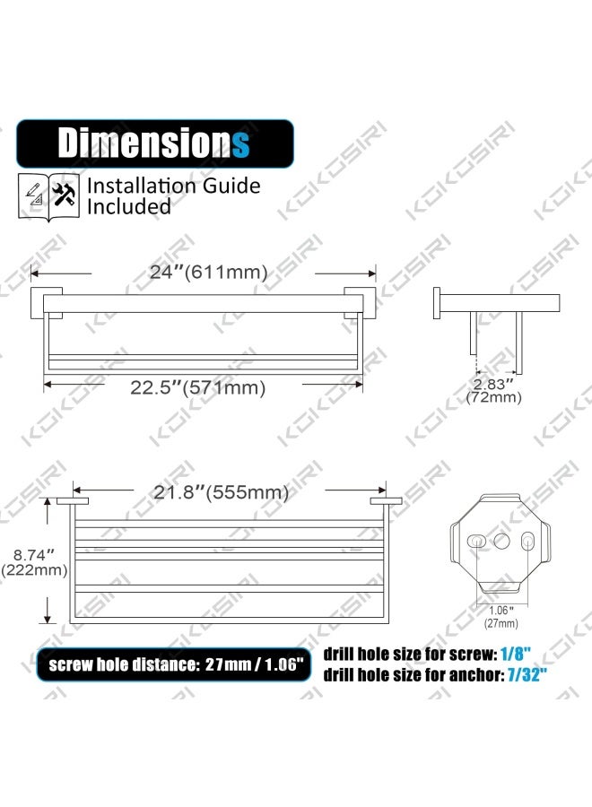 KOKOSIRI Matte Black Towel Rack 24 Bathroom Towel Shelf with Double Towel Bars SUS304 Stainless Steel Wall Mounted B6003BK - Image 2