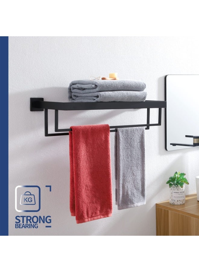 KOKOSIRI Matte Black Towel Rack 24 Bathroom Towel Shelf with Double Towel Bars SUS304 Stainless Steel Wall Mounted B6003BK - Image 3