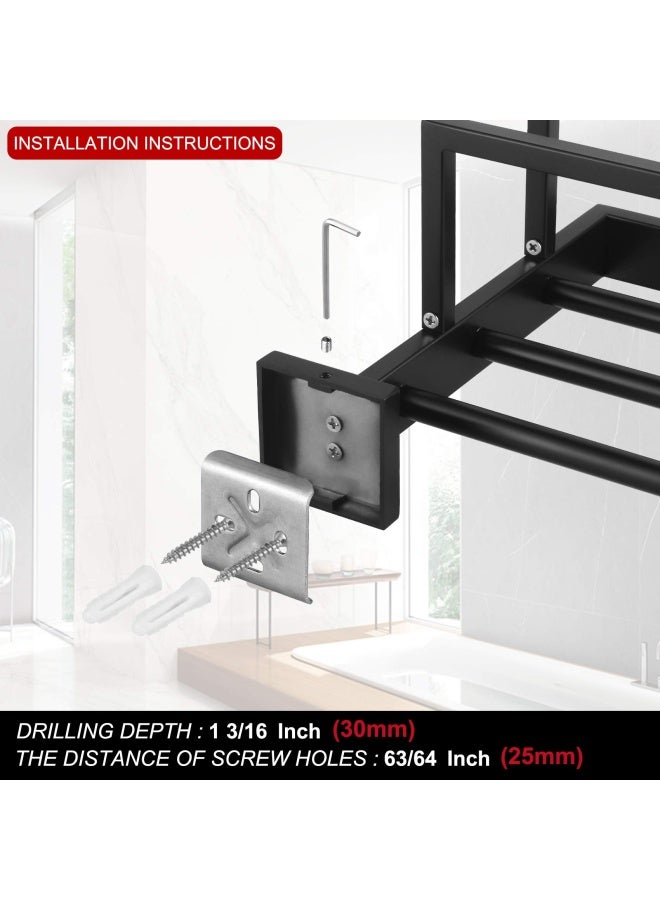 KOKOSIRI Matte Black Towel Rack 24 Bathroom Towel Shelf with Double Towel Bars SUS304 Stainless Steel Wall Mounted B6003BK - Image 5