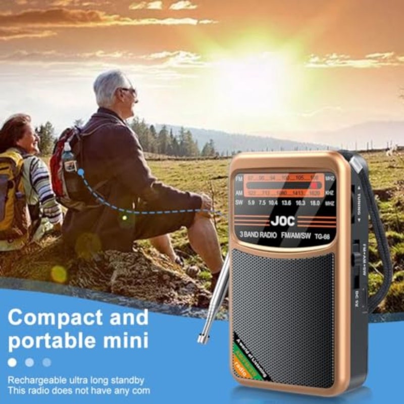 Portable Radio FM AM SW, Battery Operated, Best Reception, Speaker Radios Rechargeable With HD Display Screen, 3.5 MM Earphone Jack, Suitable For Indoor, Outdoor And Emergency Use Gold - Image 3