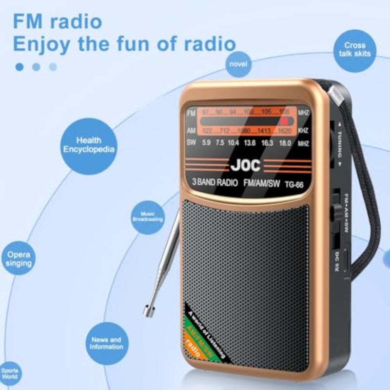 Portable Radio FM AM SW, Battery Operated, Best Reception, Speaker Radios Rechargeable With HD Display Screen, 3.5 MM Earphone Jack, Suitable For Indoor, Outdoor And Emergency Use Gold - Image 5
