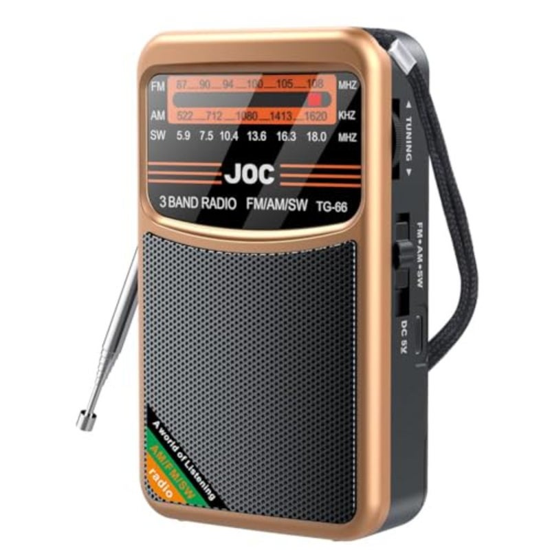 Portable Radio FM AM SW, Battery Operated, Best Reception, Speaker Radios Rechargeable With HD Display Screen, 3.5 MM Earphone Jack, Suitable For Indoor, Outdoor And Emergency Use Gold - Image 1