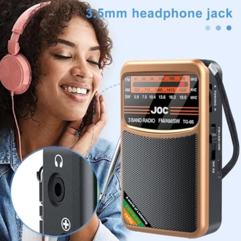 Portable Radio FM AM SW, Battery Operated, Best Reception, Speaker Radios Rechargeable With HD Display Screen, 3.5 MM Earphone Jack, Suitable For Indoor, Outdoor And Emergency Use Gold - Image 4