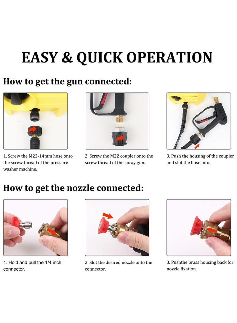4000 PSI Pressure Washer Gun with 5 Interchangeable Spray Nozzles, Jet Washing Gun with one quarter Inch Quick Connection and M22 Coupling  - Image 5