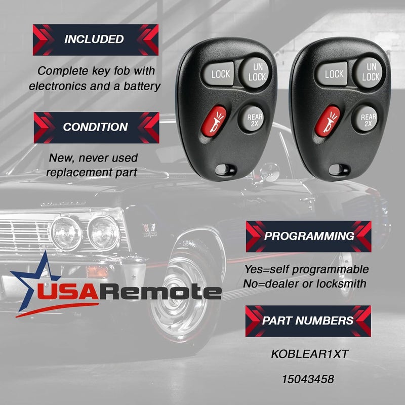 USARemote Key Fob Keyless Entry Remote fits Chevy Astro, Blazer and GMC Jimmy, Safari 2001 2002 2003 2004 2005 (KOBLEAR1XT, 15043458), Set of 2 - Image 3