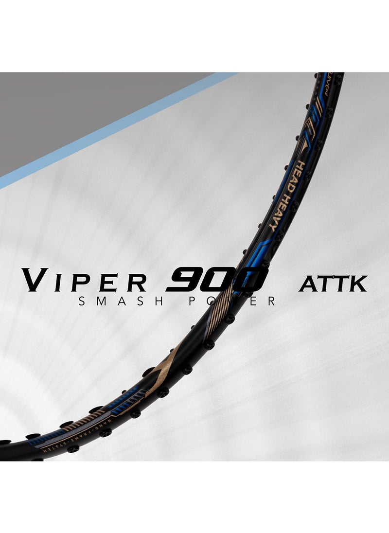 HUNDRED - VIPER 900 Badminton Racquet - Head-Heavy Design, Flexible Shaft, G6 Grip, 32 lbs String Tension, Lightweight for Intermediate & Advanced Players, Includes Cover - Image 1