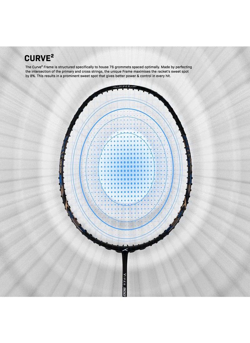HUNDRED - VIPER 900 Badminton Racquet - Head-Heavy Design, Flexible Shaft, G6 Grip, 32 lbs String Tension, Lightweight for Intermediate & Advanced Players, Includes Cover - Image 1