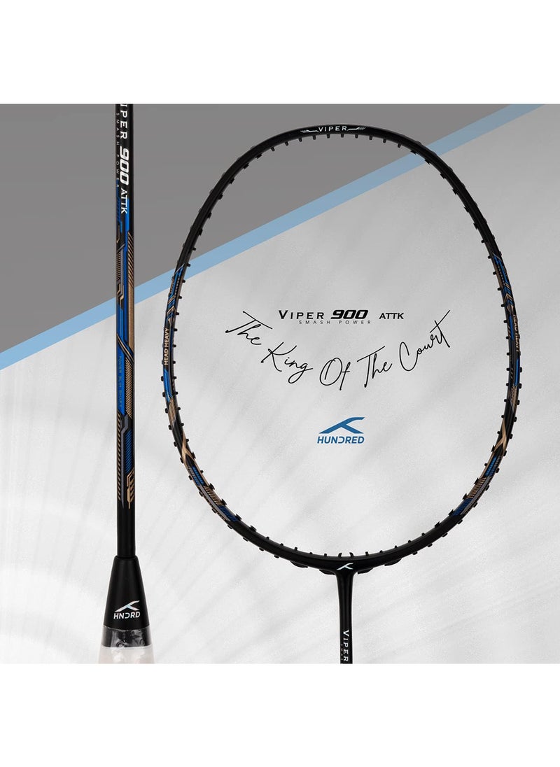 HUNDRED - VIPER 900 Badminton Racquet - Head-Heavy Design, Flexible Shaft, G6 Grip, 32 lbs String Tension, Lightweight for Intermediate & Advanced Players, Includes Cover - Image 1