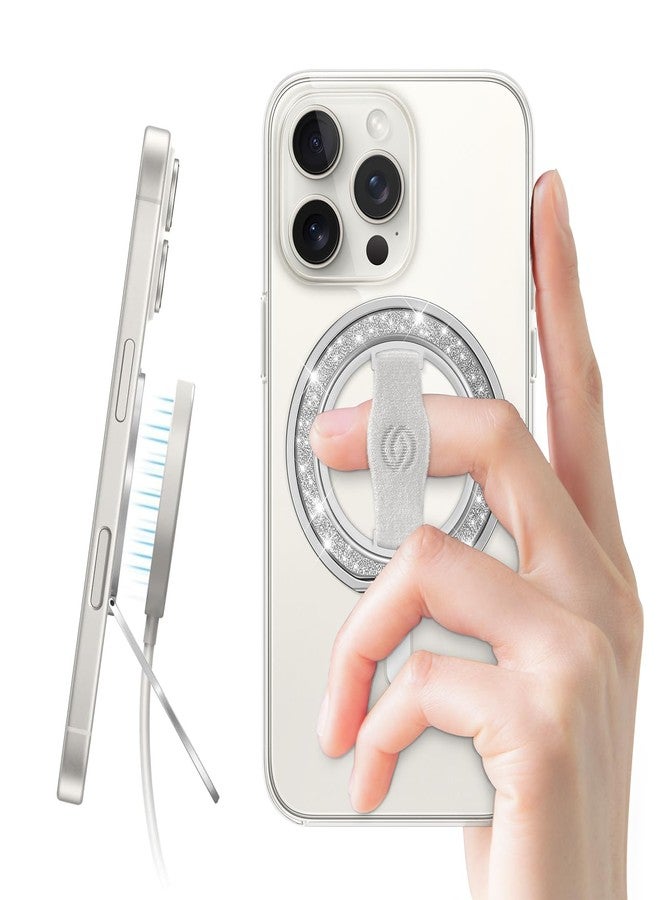 EWA [تويكل أنيق] EWA MagOne لحامل الهاتف مع مغناطيس مagsafe [حلقة إصبع مرنة قابلة للتبديل]، حامل حلقة مغناطيسية، ملحقات هاتف مغناطيسية لهواتف آيفون 17، 16، 15، 14، 13، 12 - (فضي لامع) - Image 1