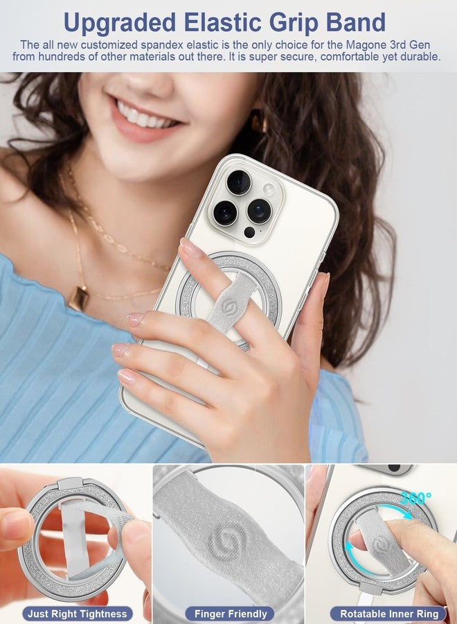 EWA [تويكل أنيق] EWA MagOne لحامل الهاتف مع مغناطيس مagsafe [حلقة إصبع مرنة قابلة للتبديل]، حامل حلقة مغناطيسية، ملحقات هاتف مغناطيسية لهواتف آيفون 17، 16، 15، 14، 13، 12 - (فضي لامع) - Image 3