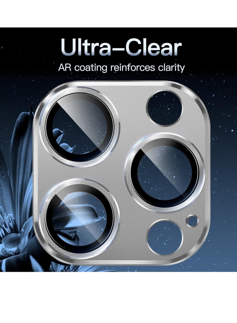 حامي عدسة الكاميرا لجهاز آيفون 15 برو 6.1 بوصة وآيفون 15 برو ماكس 6.7 بوصة، تغطية كاملة من زجاج مقسى 9H، غطاء حلقة، لوحة معدنية غير لامعة، متوافق مع الجرابات، عبوة واحدة (أبيض) - Image 4