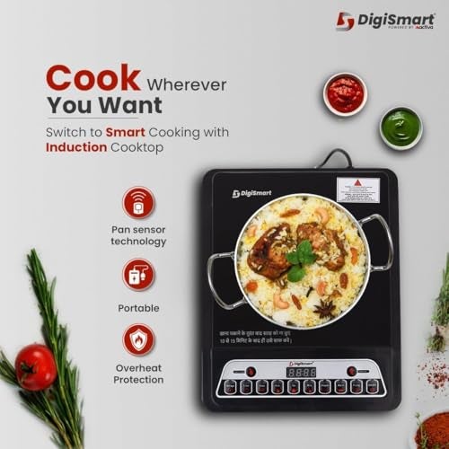 DIGISMART Mark-1 2000W Induction Cooktop | Indian Menu Options | Automatic Power & Temperature Adjustment | Anti-Insect Protection | Digital Touch Control | Energy Efficient Induction Stove | Black - Image 3