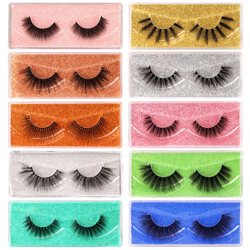 Lanflower Lashes False Eyelashes Natural Look 3D Faux Mink Eyelashes Pack 10 Styles Russian Strip Lashes - Image 1